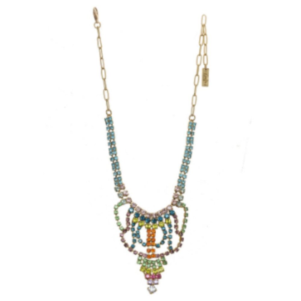 TOVA Colourful Crystal and Brass Metal Necklace - NWT
